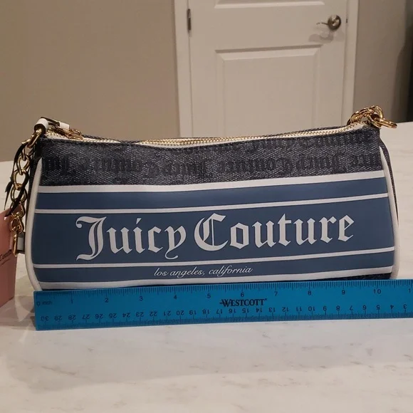 Juicy Couture NWT Blue/ White Status Denim Shoulder Bag 10.5" W × 5.5" H - Picture 5 of 6